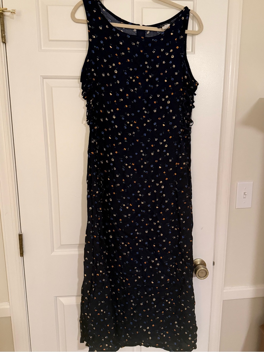 Spago floral side tie dress size 14 navy vintage 90s